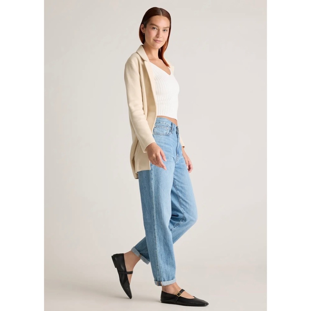 Quince 100% Organic Cotton Knit Blazer Size Small Oatmeal - Picture 2 of 9